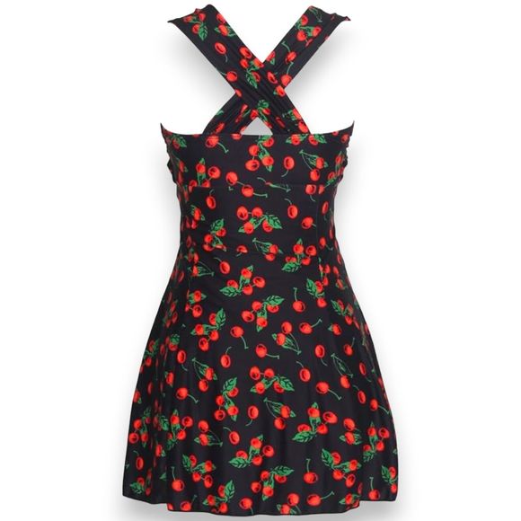 Retro Cherry Pattern Plus Size Swimdress 2X - Molded Cup, Skirted One-Piece - Picture 4 of 12